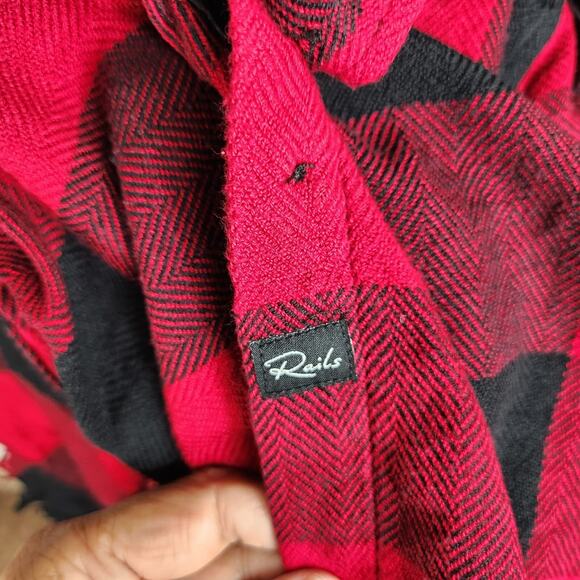 Rails Larsson Plaid Shirt Womens Size Large Crimson Jet Embroidered Frayed - Picture 13 of 16